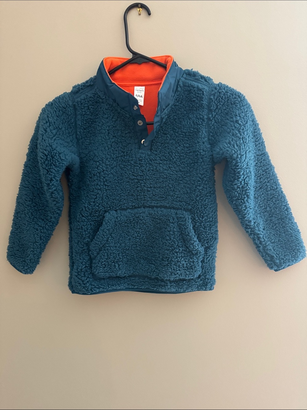 Carter's Teal Sherpa Pullover Hoodie with Orange Lining